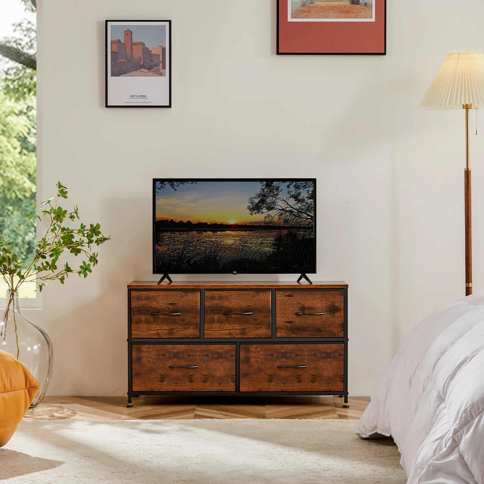 5-Drawer Fabric Dresser with Metal Frame Storage Cabinet