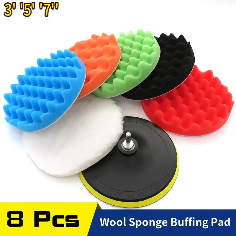 3" 5" 7" 80/125/180mm Polishing Sponge Pad Kit Car Polisher Soft Wave Foam Waffle Pad Car Wash Cleaning Detailing Tool