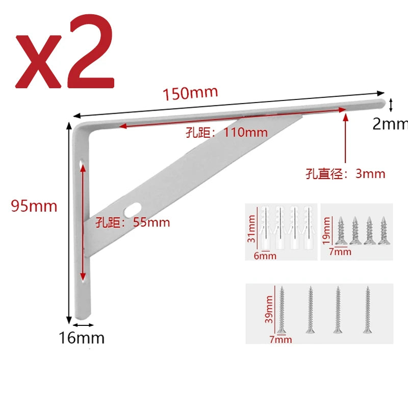 Triangular Shelf Brackets, Black or White, Pair