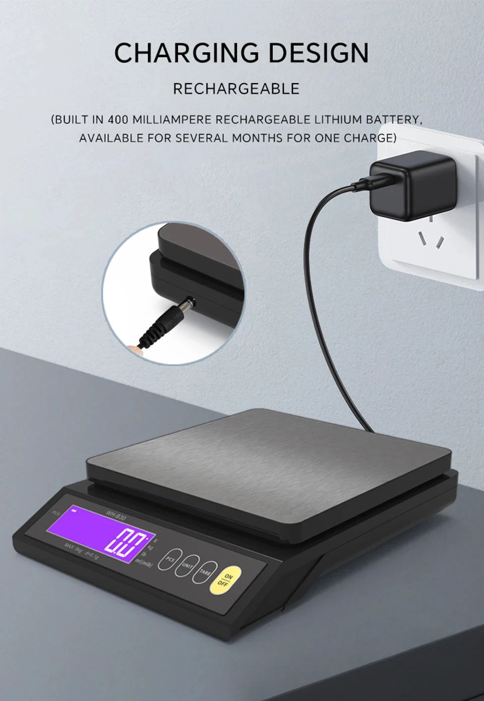 USB-Rechargeable Digital Kitchen Scale - Capacity Options