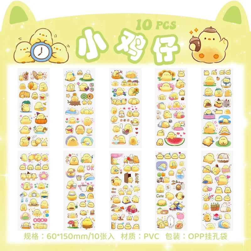 Cartoon Decorative Sticker Sheets – 10-Piece Pack