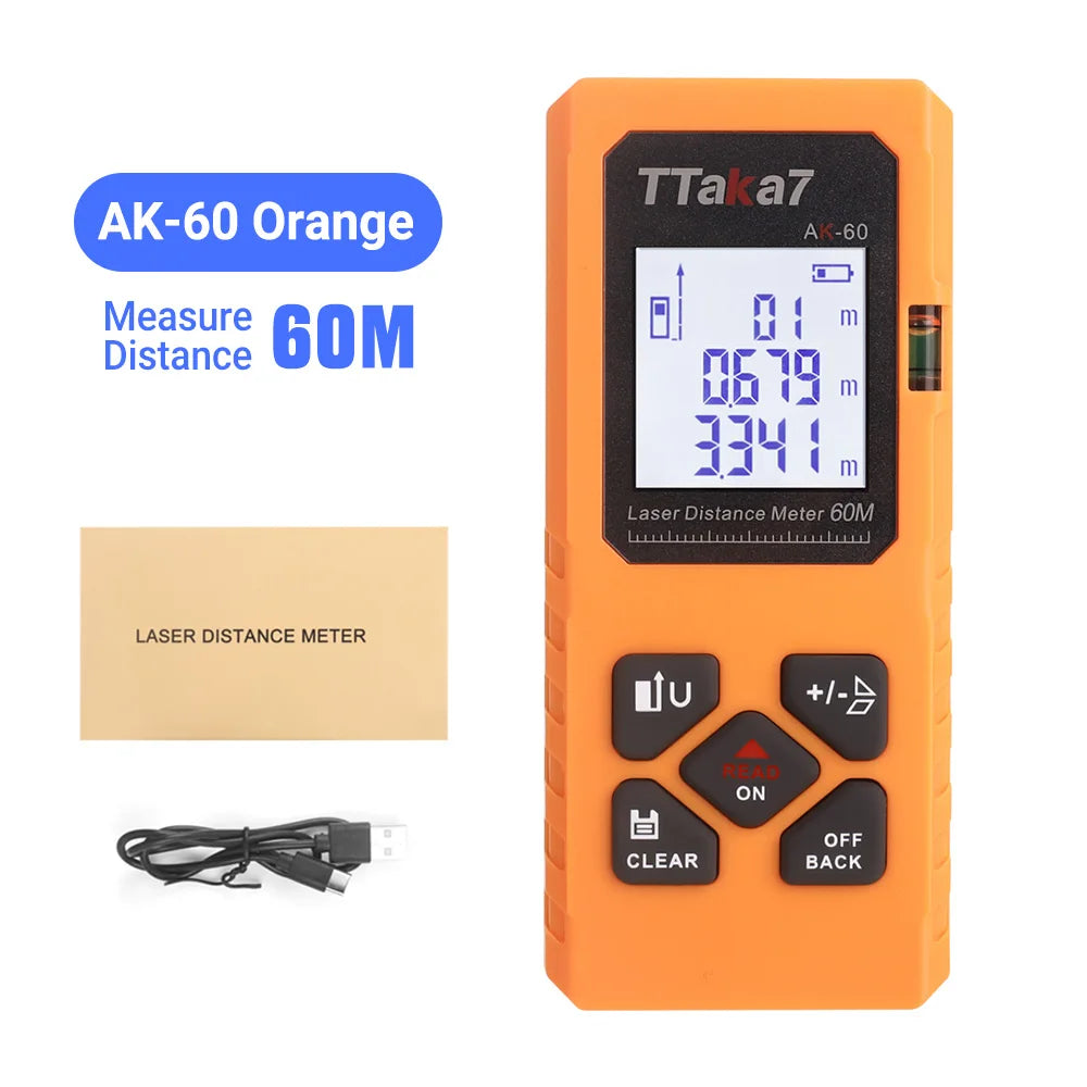 Laser Distance Meter, 40 m or 60 m, Rechargeable