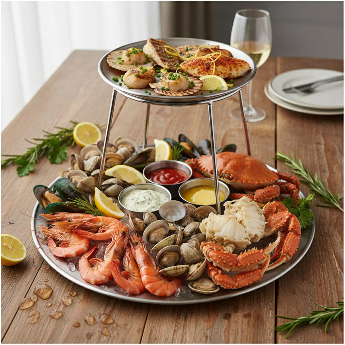 2-Tier Round Stainless Steel Serving Stand for Cakes and Snacks