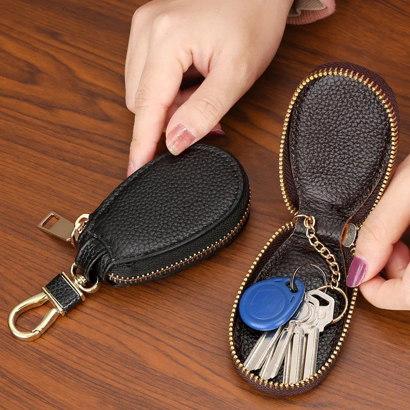 1PCS Leather Zipper Key Wallet Keychain Multifunctional Mini Purse Key Holder Case