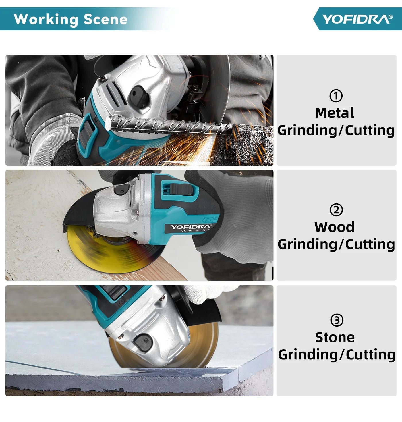 YOFIDRA 3000W 125mm Brushless Electric Angle Grinder Metal Wood Grinding Polishing Cutting Power Tool For Makita Battery Pin