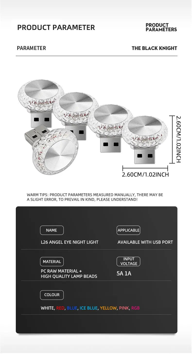 1pc Colorful Portable USB Mini LED Ambient Light for Car Interior Computer Atmosphere Lamp Plug and Play Night Light