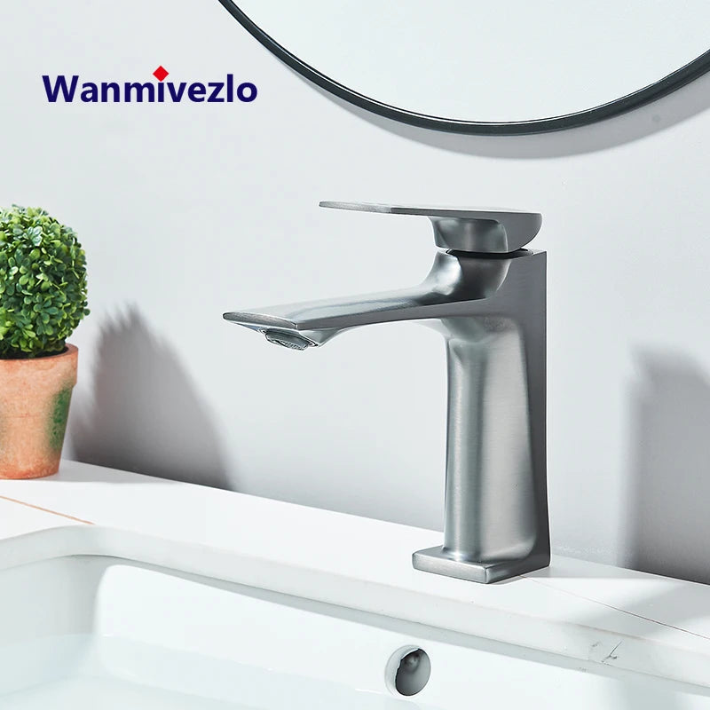 Gun Grey Modern Bathroom Sink Faucet Single Handle Deck Mounted Wash Basin Water Tap Hot And Cold Mixer