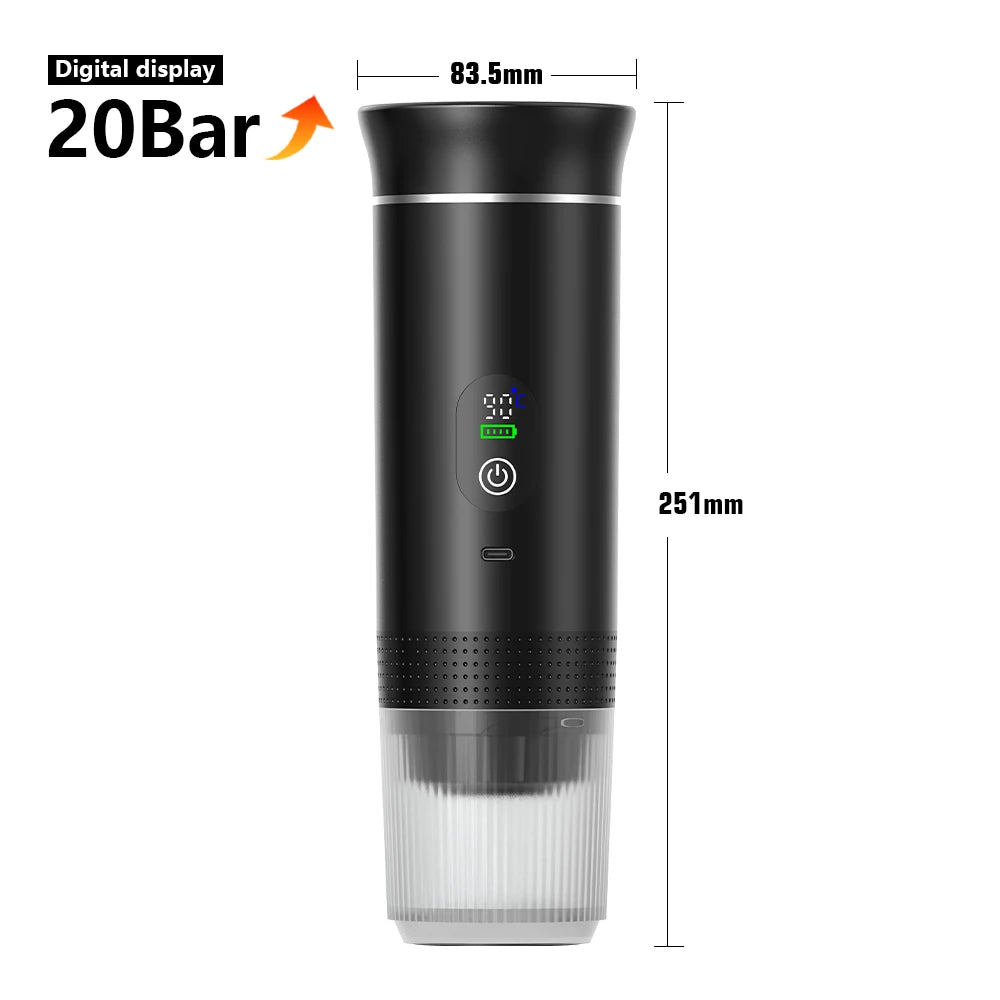 Portable Rechargeable Espresso Maker for Capsules & Ground Coffee