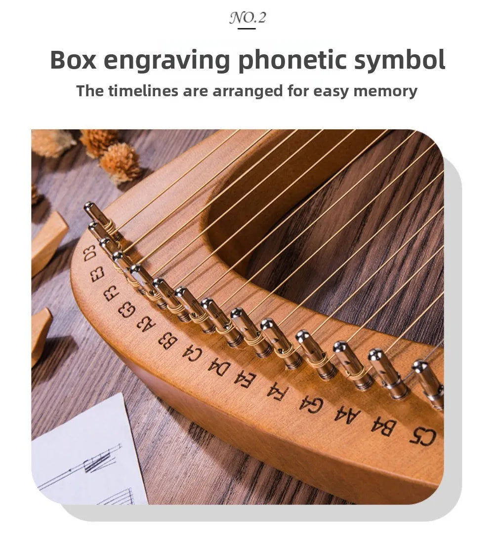 Mahogany Lyre Harp - String and Tuning Options