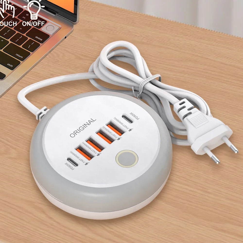 Nabíjačka USB so šiestimi portmi a dotykovým nočným svetlom
