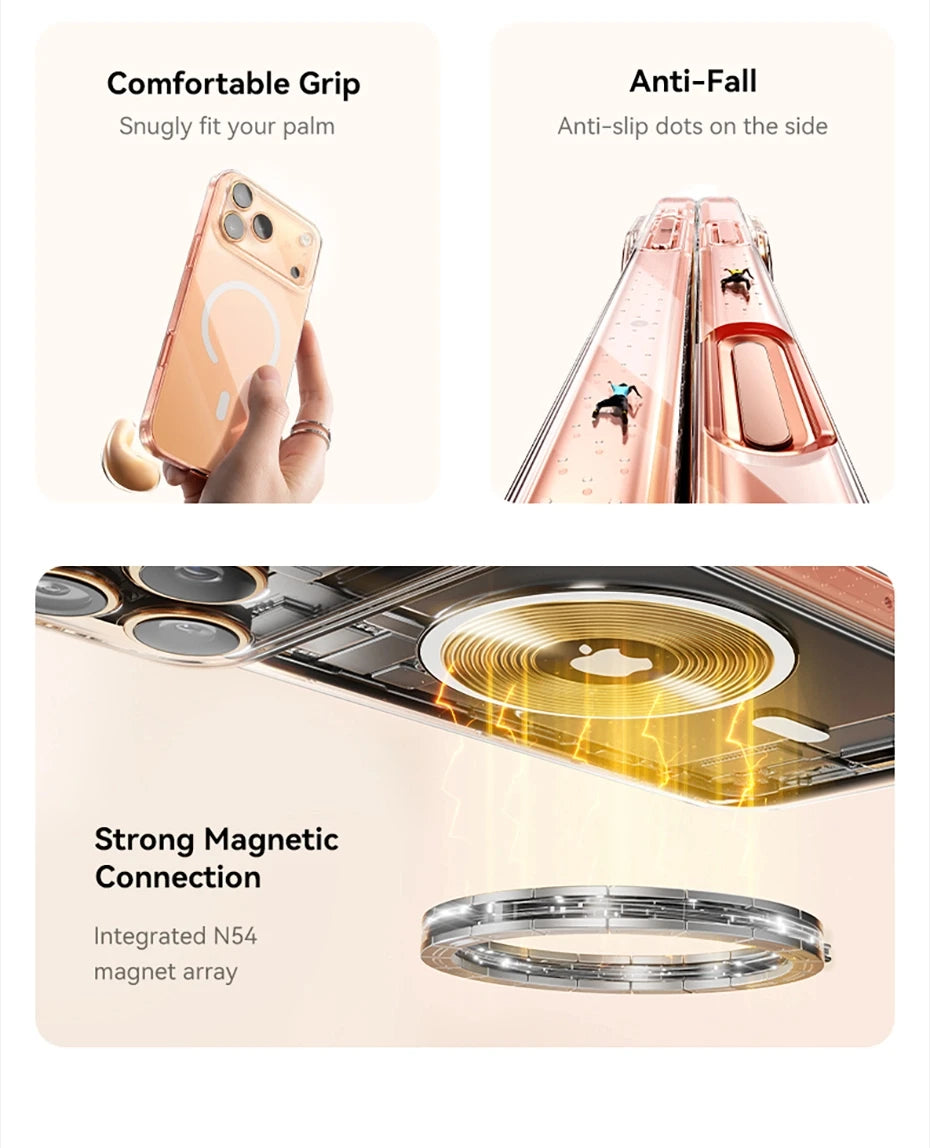 Funda transparente magnética para iPhone 17 con MagSafe, delgada y antiamarillenta