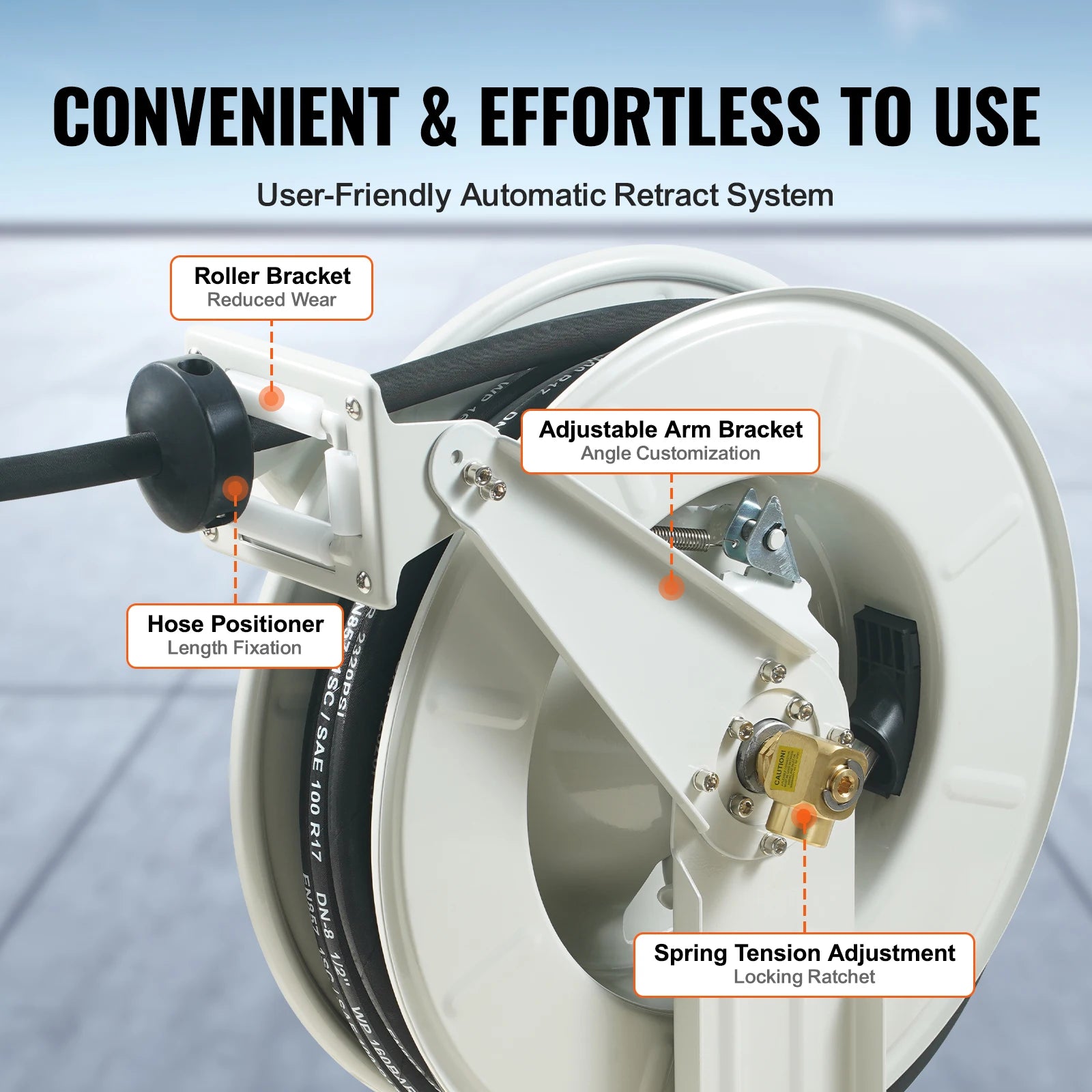 Retractable Fuel Hose Reel with Auto Rewind, 33–66ft Options