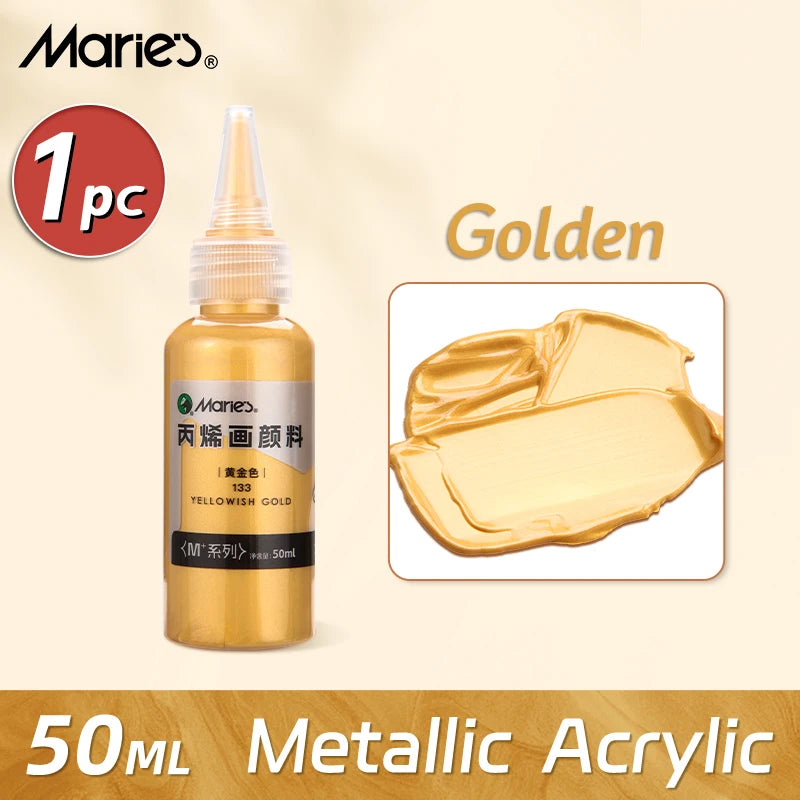 50ml Metallic Akrylmaling i Perlemorsagtig Guld & Sølv