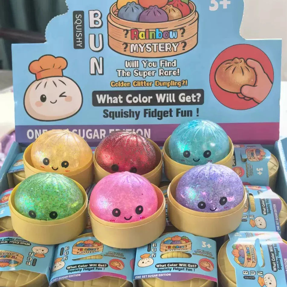 Glitter Dumpling Squishy Stress Relief TPR Dough Ball, 5-5.5cm