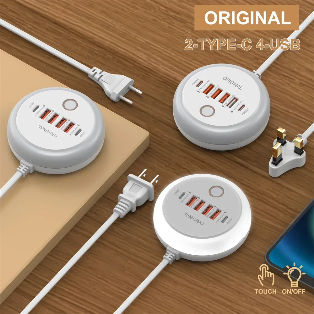 Nabíjačka USB so šiestimi portmi a dotykovým nočným svetlom