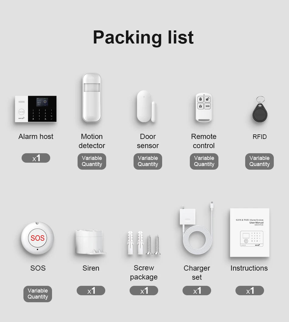 PGST Kit de système d'alarme antivol intelligent 4G WiFi Works with Tuya Works with Smart Life Connexion sans fil Ensemble de capteurs Télécommande Alerte en temps réel Sécurité domicile Bureau Entrepôt Euro