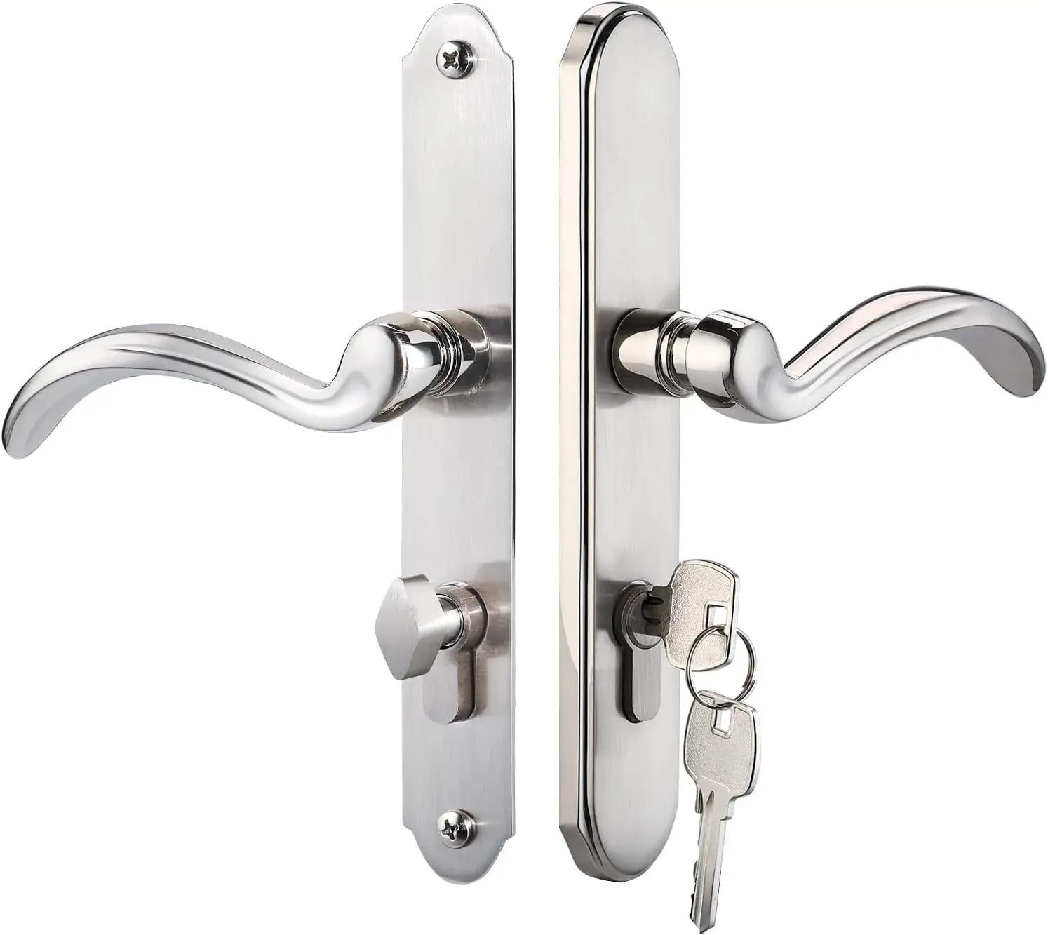 Ensemble de remplacement de poignée de porte d'entrée avec serrure à clé, nickel brossé