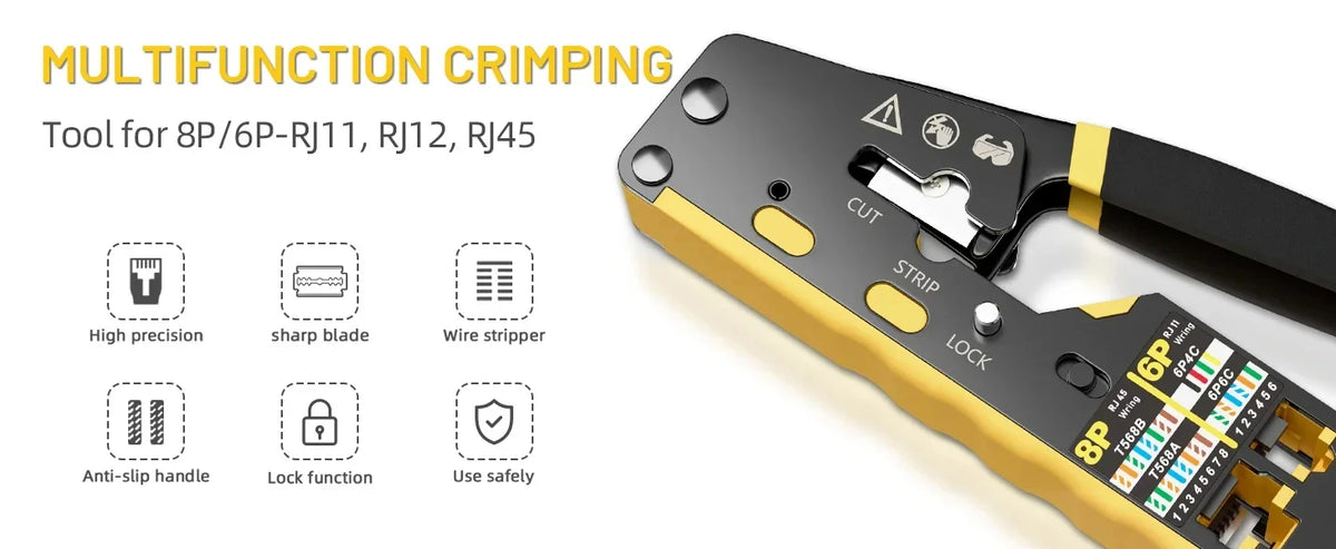 Pass-Through RJ45 Crimp, Cut and Strip Tool