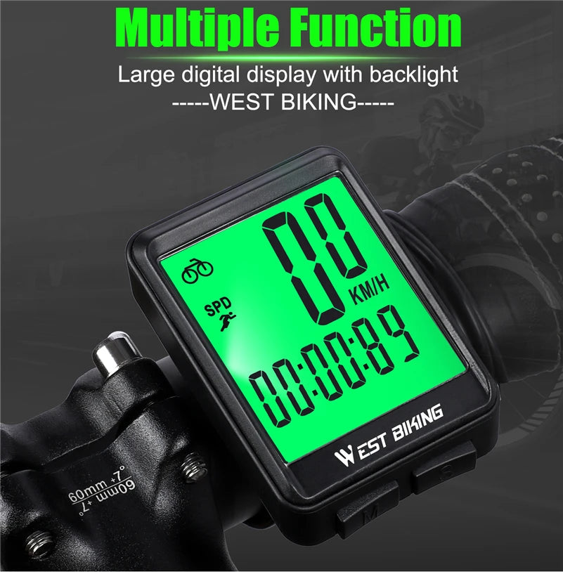 WEST BIKING Bicycle Wireless Computer MTB Road Bike Odometer Waterproof With Backlight Cycling Speedometer LED Rate Stopwatch