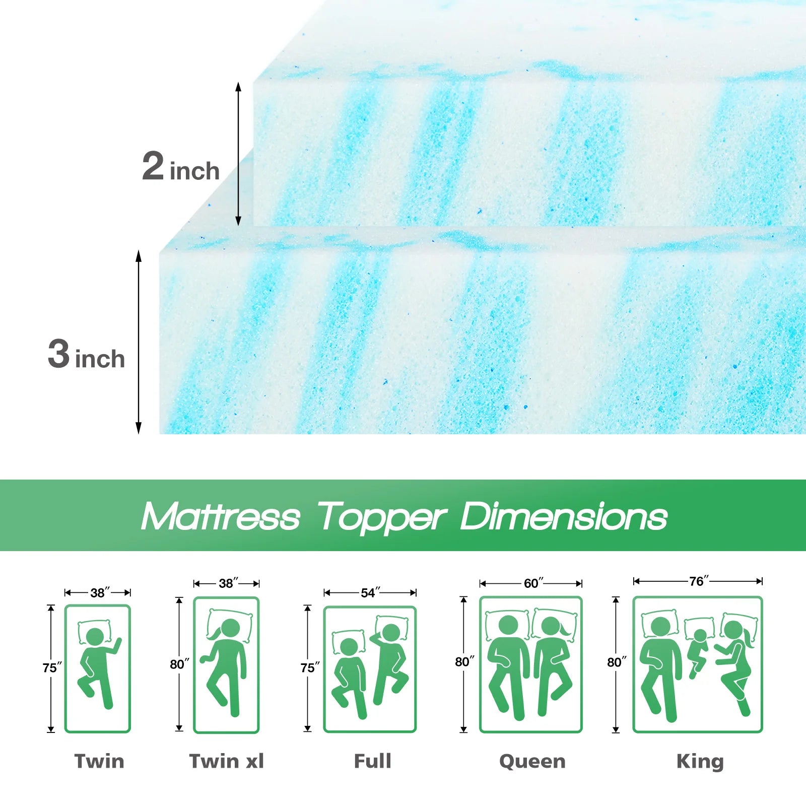 3 Inch Memory Foam Mattress Topper with Gel Cooling Support