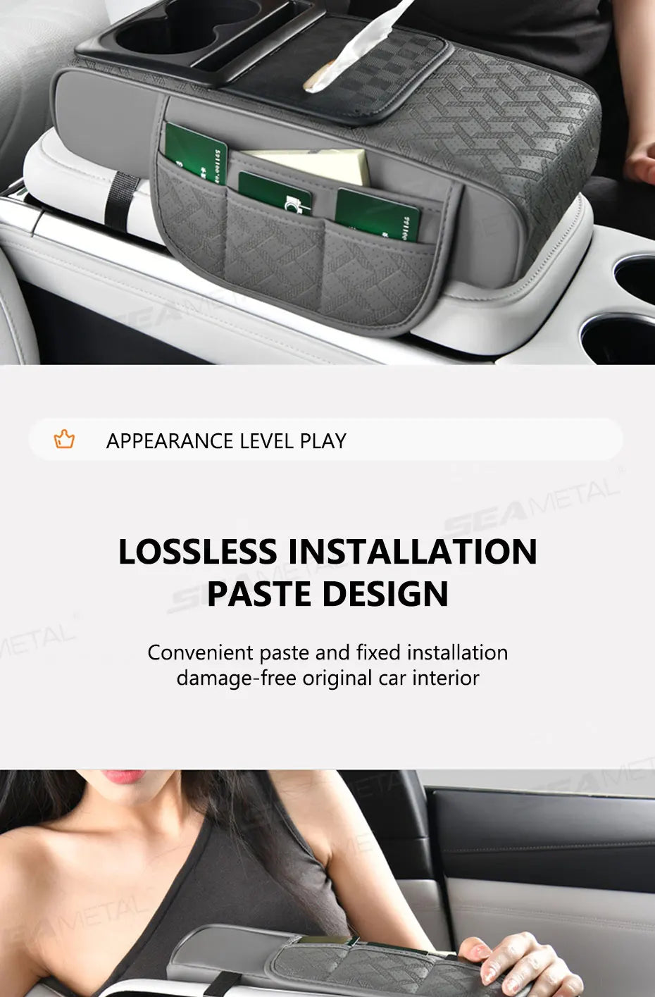 SEAMETAL 12 in 1 Car Arm Rest Cushion Multi-Pocket Center Console Cushion with Cup Holder/Tissue Holder Car Elbow Support Pad