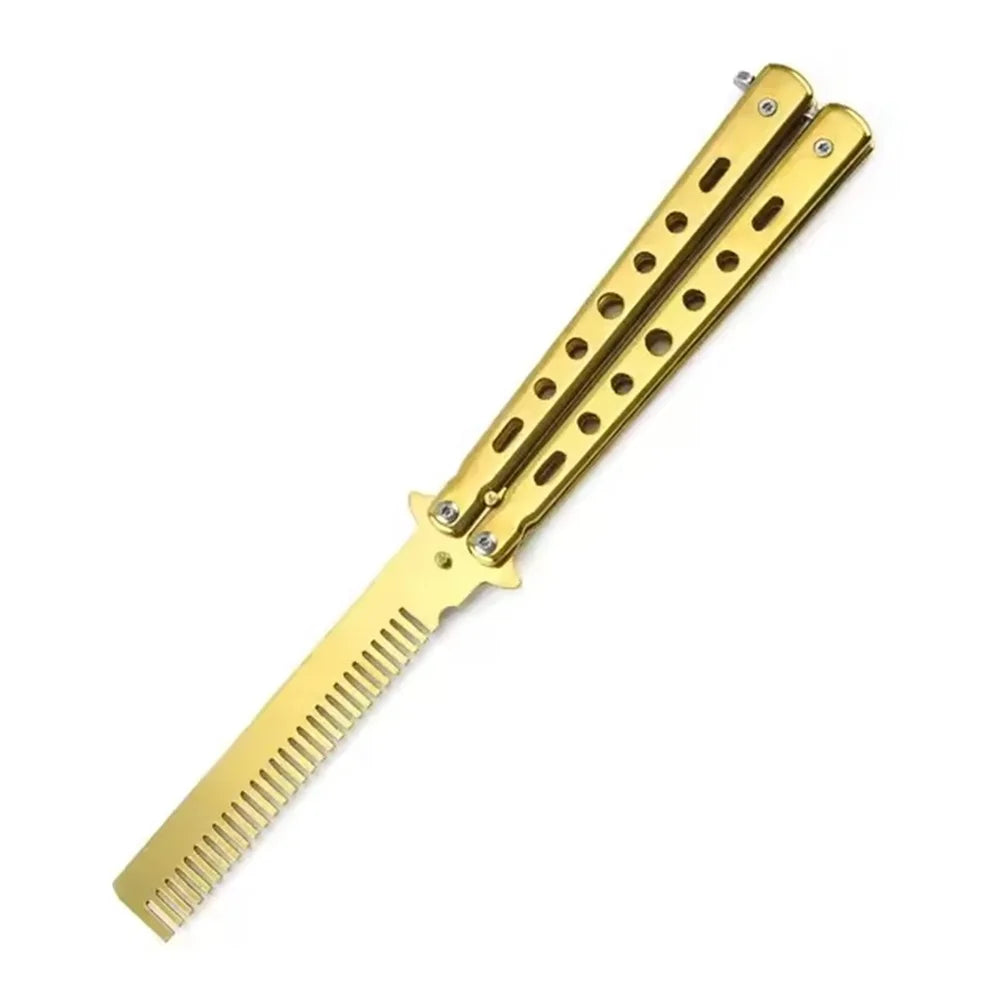 Foldable Comb Stainless Steel Practice Training Butterfly Knife Comb Beard Moustache Brushe Salon Hairdressing Styling Tool