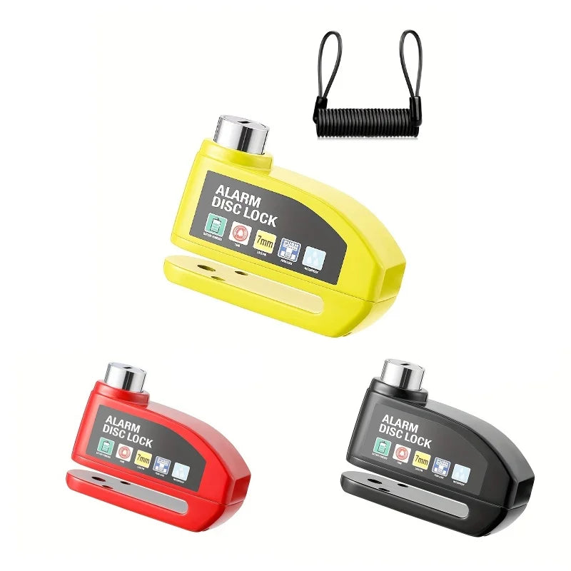 Candado de disco de alarma con línea de recordatorio, motocicleta, scooter, bicicleta, aleación de aluminio, candado de seguridad antirrobo, protección antirrobo, candado de disco con cable de acero