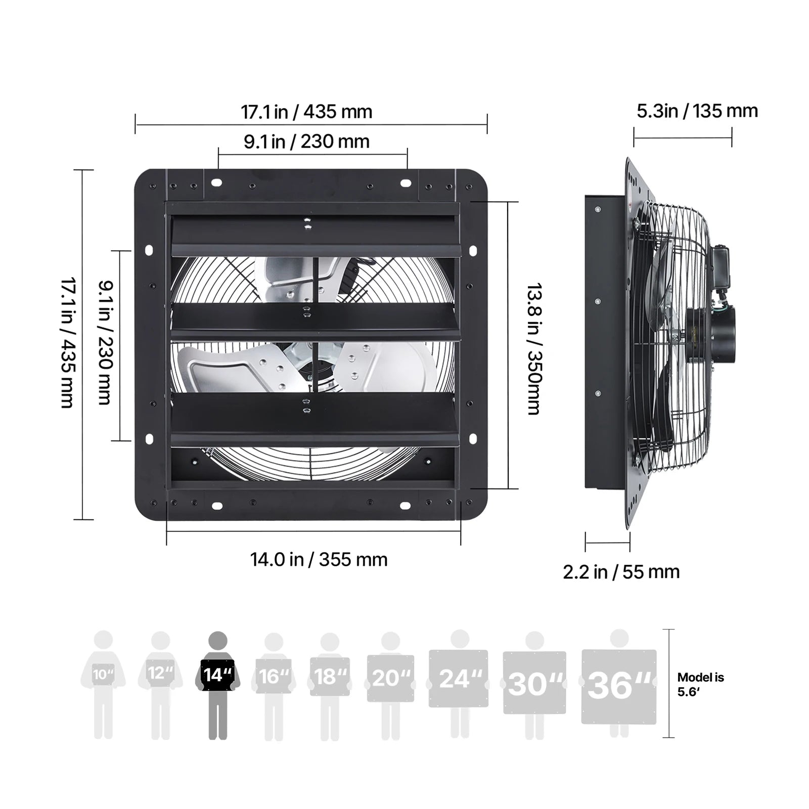 Wall Mounted Shutter Exhaust Fan with Speed Control for Attic