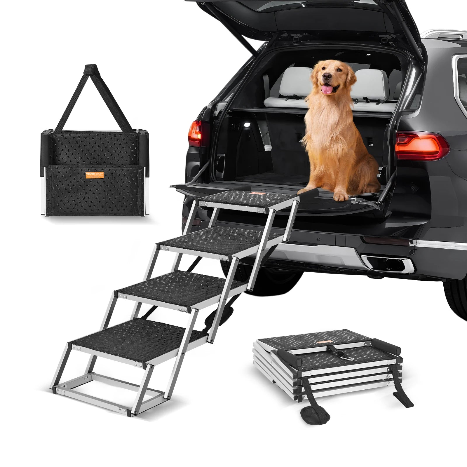 Scalinette per cani SucceBuy per auto, ampia scala per cani per auto, passi pieghevoli portatili per animali, leggeri in alluminio, per auto, SUV e camion, 150 lb