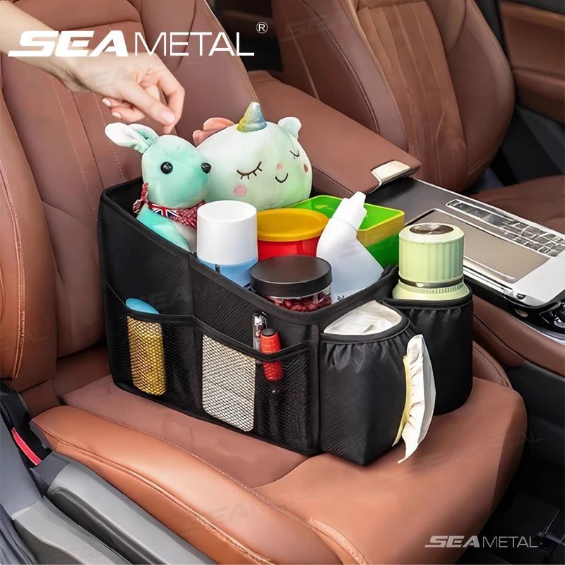 SEAMETAL Foldable Car Seat Organizer Multi-Pocket Large Capacity Storage Bag Universal Cup/Tissue Holder Waterproof Oxford Cloth