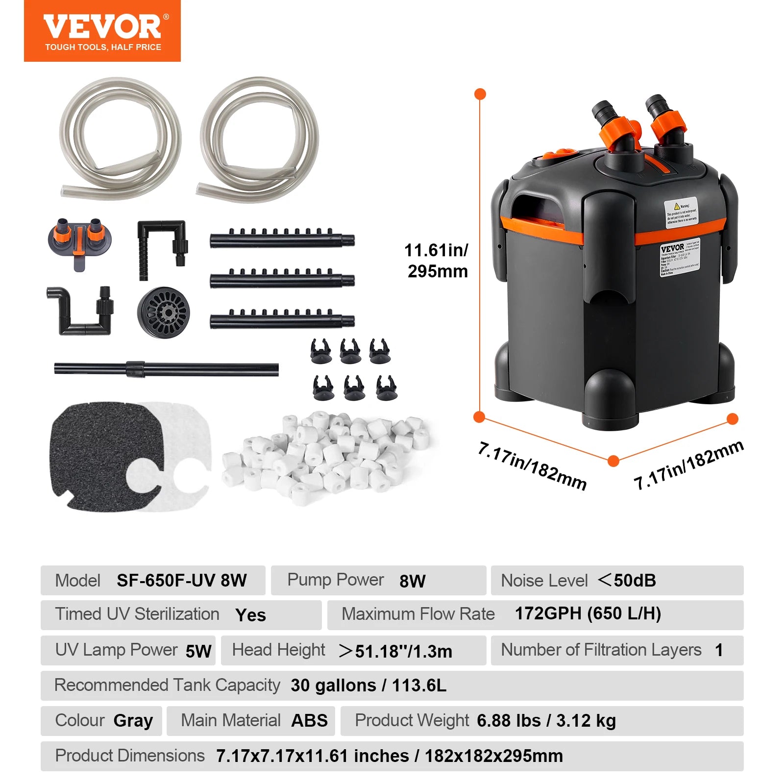 Akvarijski filter 264GPH 3-stopenjski kanistarski filter z UV zaščito