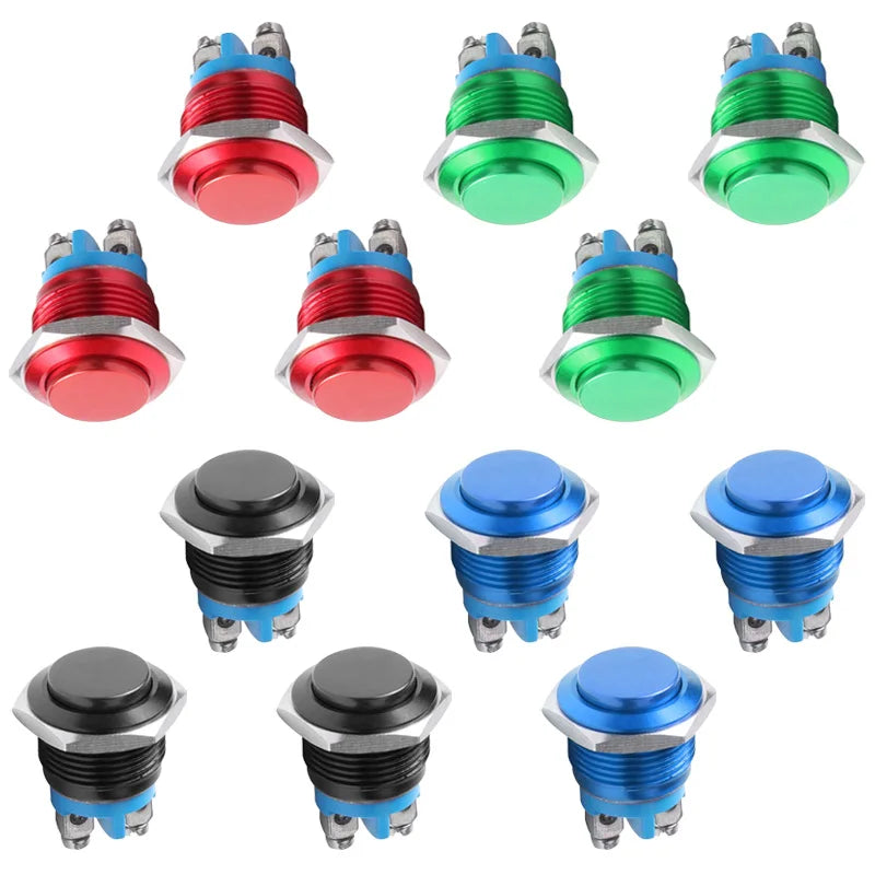 Kovový tlačidlový spínač 16 mm, IP67, monostabilný, zapnuté-vypnuté