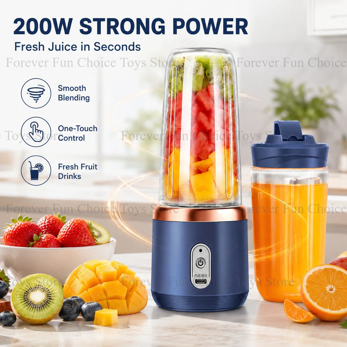 Copo liquidificador portátil USB, 5 lâminas, 401-600 ml