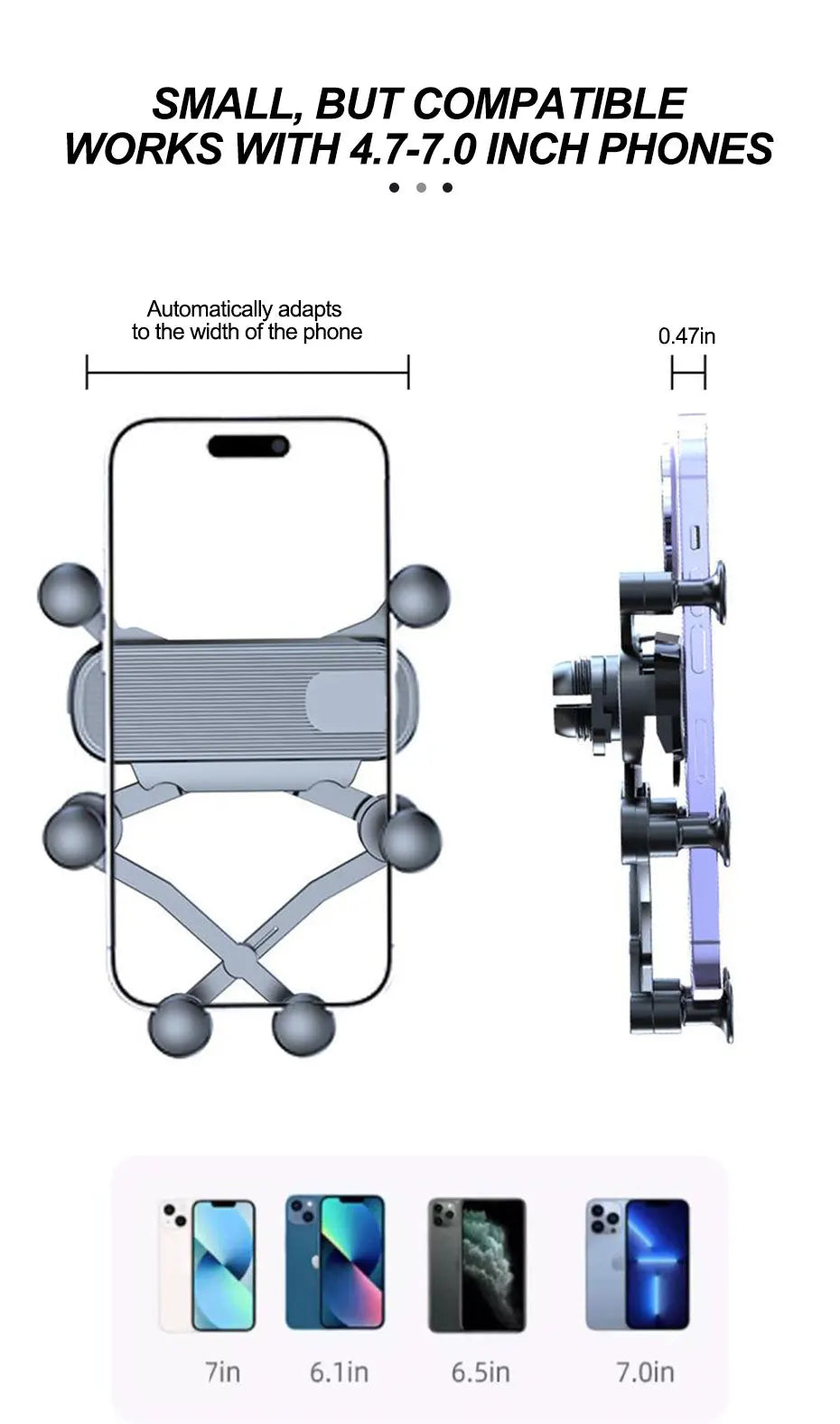 SEAMETAL Air Vent Car Phone Holder 6-Joint 360-Degree Gravity Phone Mount Stable Hook Cellphone Stand Universal for 4.7-7 inch