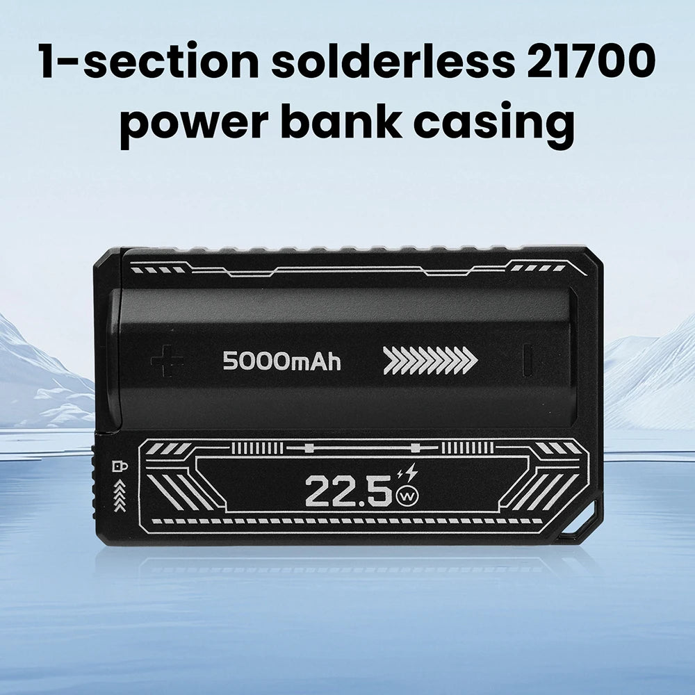 Solderless 21700 Power Bank Case with Detachable USB-C Cable