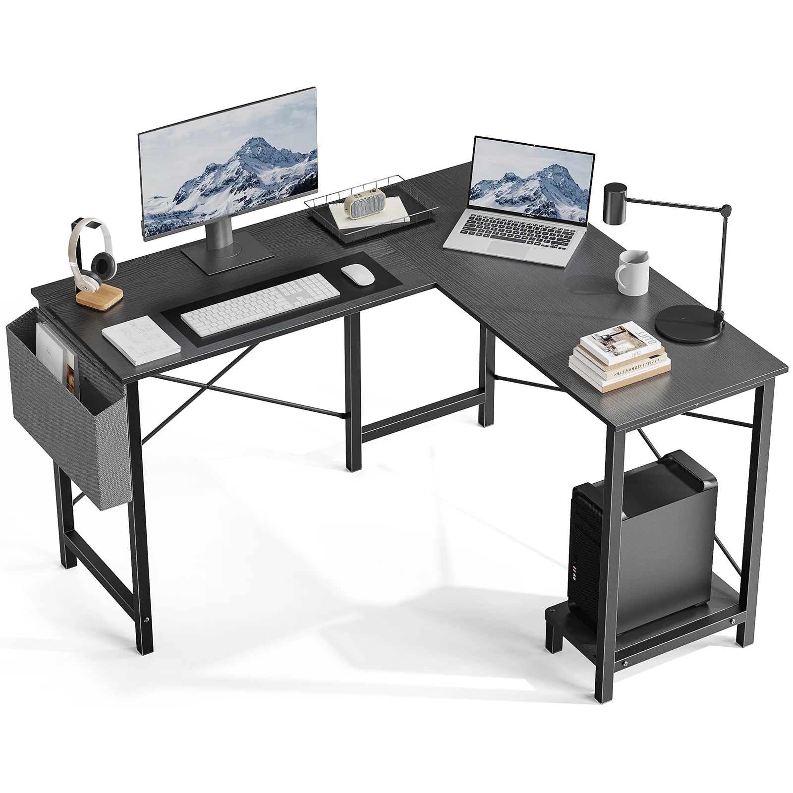 50 Inch L-Shaped Corner Desk with CPU Shelf & Storage Bag