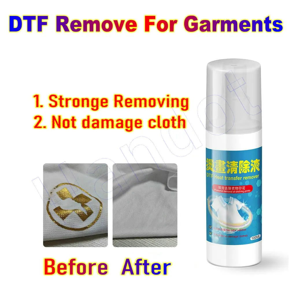 Dtf Remove Liquid Textile Vinyl Dtf Remover Ink Clothing for Garments Cloth Tshirt DIY Cricut Ink Cleaner Solution Accessories