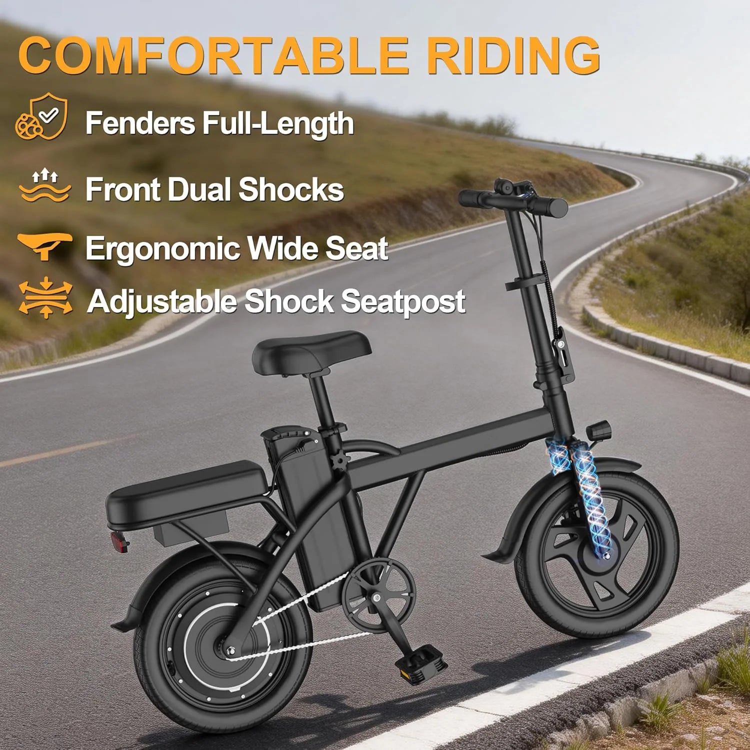 14'' Sammenklappelig Elcykel 500W 48V 22MPH Dobbelt Sæde Mini E-cykel
