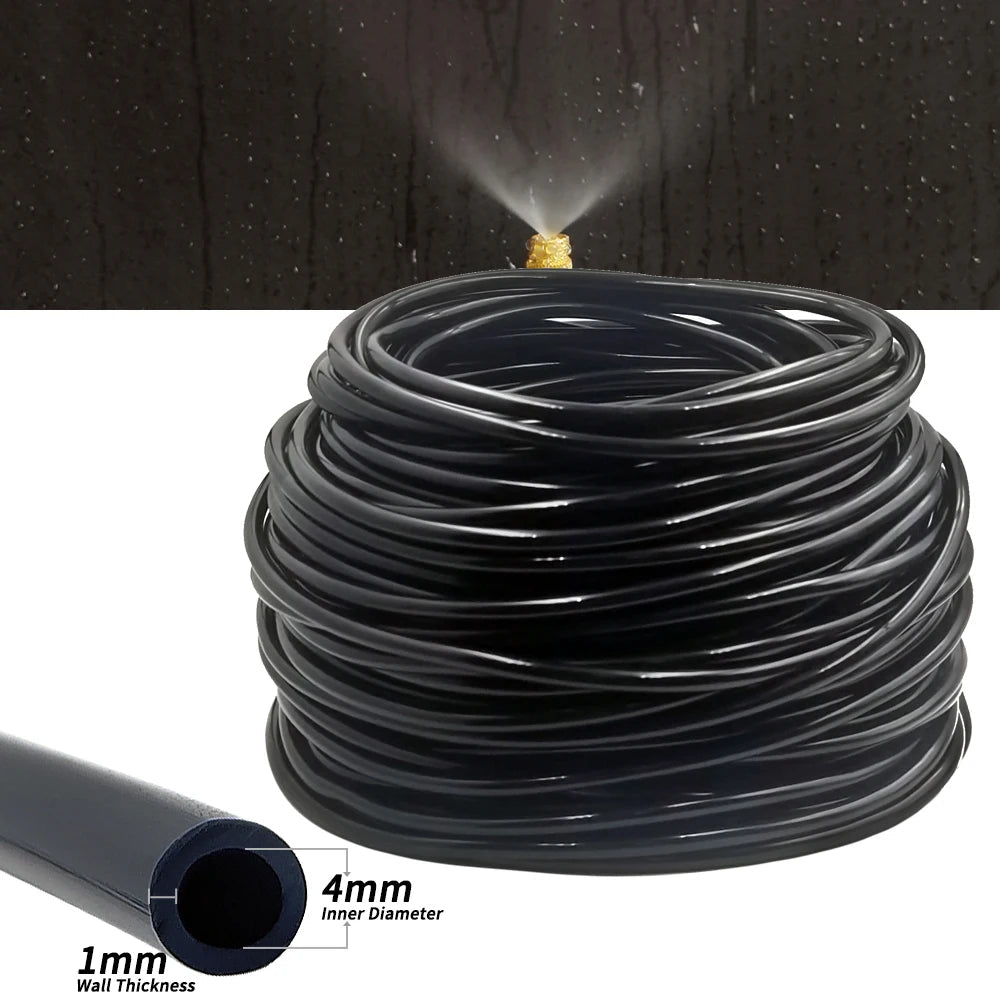 15M-30M Outdoor Misting Cooling System Garden Irrigation Watering 1/4'' Brass Atomizer Nozzles 4/7mm Hose for Patio Greenhouse