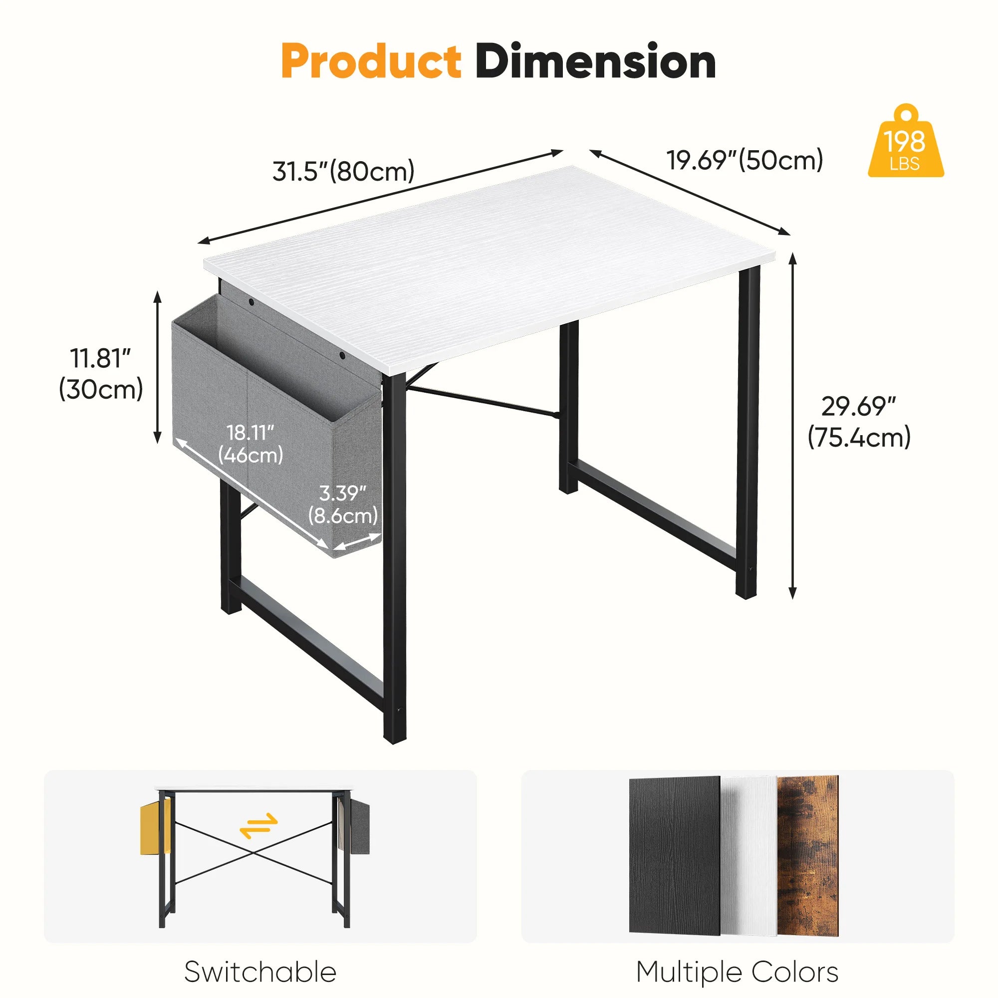 Computer Desk 31–55 Inch Writing & Gaming Table with Side Storage Bag