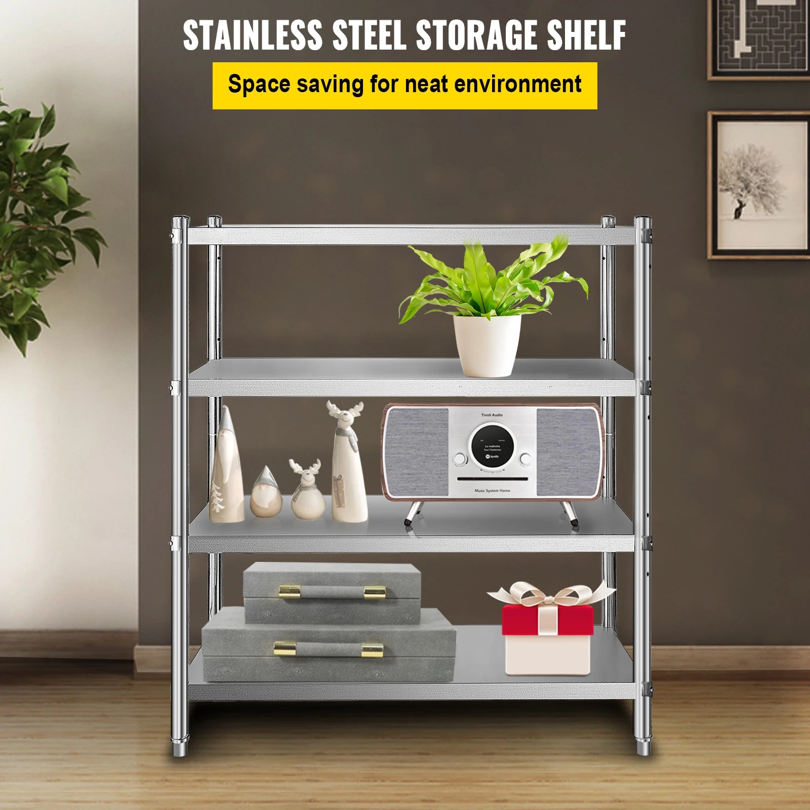 4-Tier Stainless Steel Storage Rack for Kitchen, Garage & Warehouse