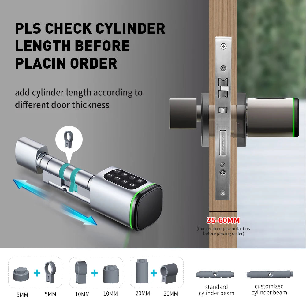 TTLock Smart Lock Cylinder with Keypad, APP Password IC Card Mechanical Key, Adjustable Euro Profile Door Lock