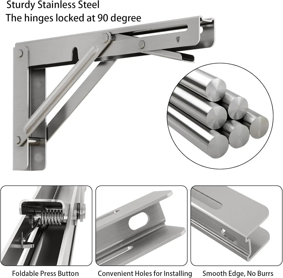 Folding Stainless-Steel Shelf Brackets, Pair
