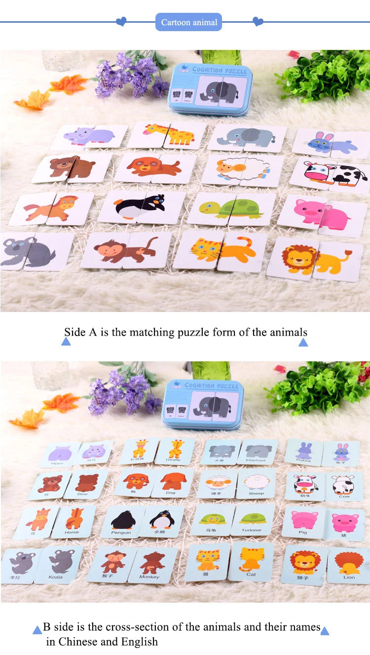 Baby Puzzle Montessori Educational Toys Wood 3D Puzzle Games Iron Box children Puzzles Jigsaw Wooden Puzzles For Kids 2 3 4 Year