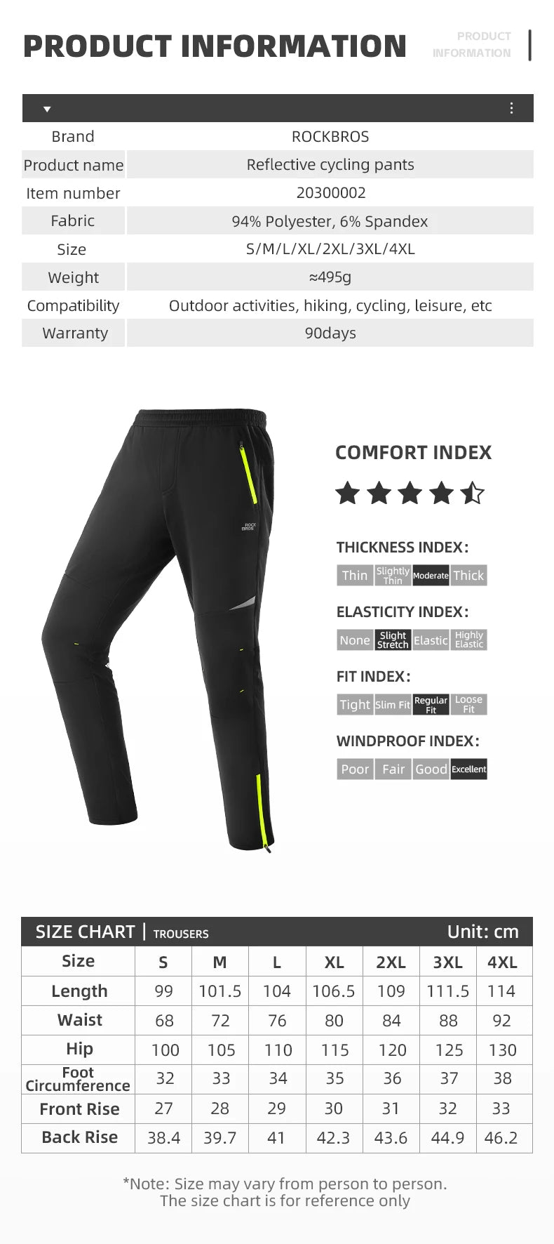Winter Cycling Pants Fleece-Lined Windproof Reflective Trousers