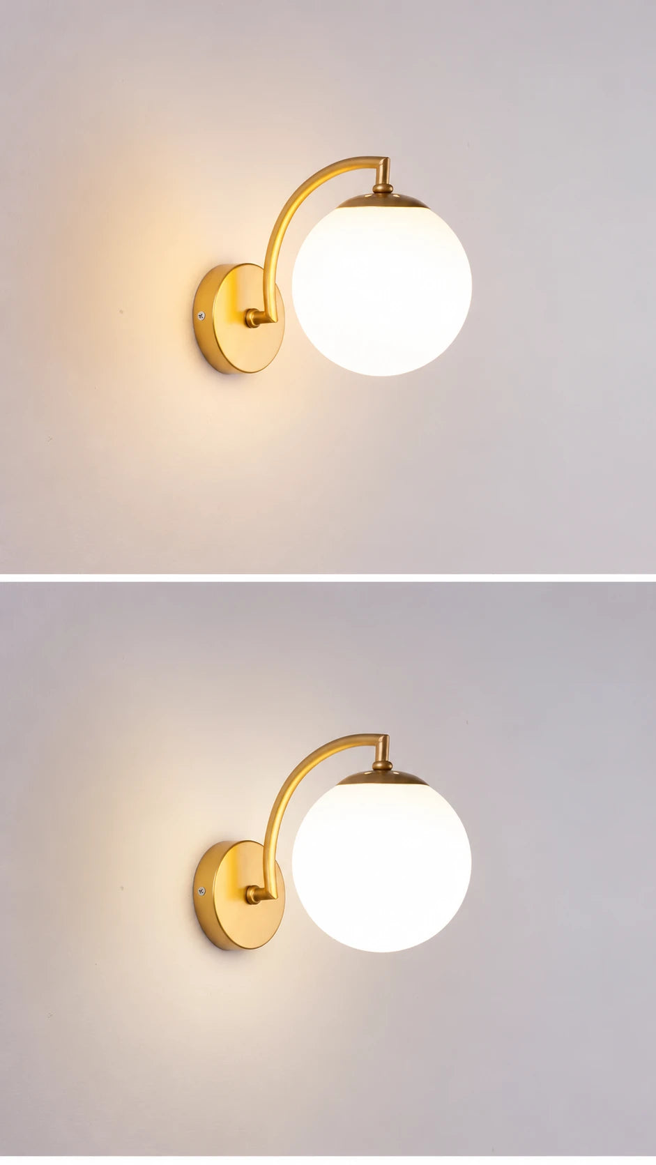 Glazen bolvormige wandlamp in zwart of goud