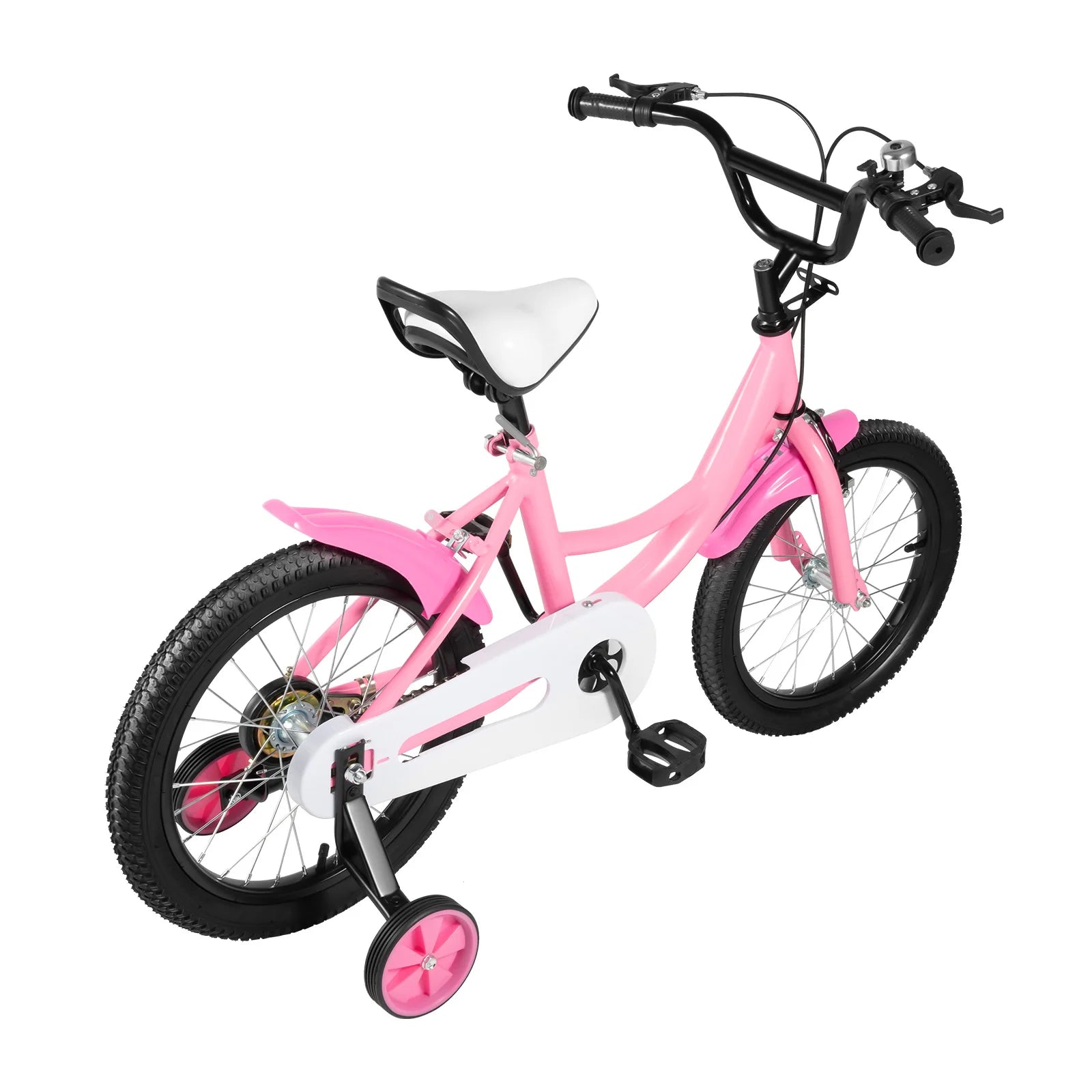 16 Inch Kids Bike Adjustable Height Dual Brakes Children's Bicycle Load 50kg w/ Training Wheels for Ages 5-8 (Pink/Green/Yellow)