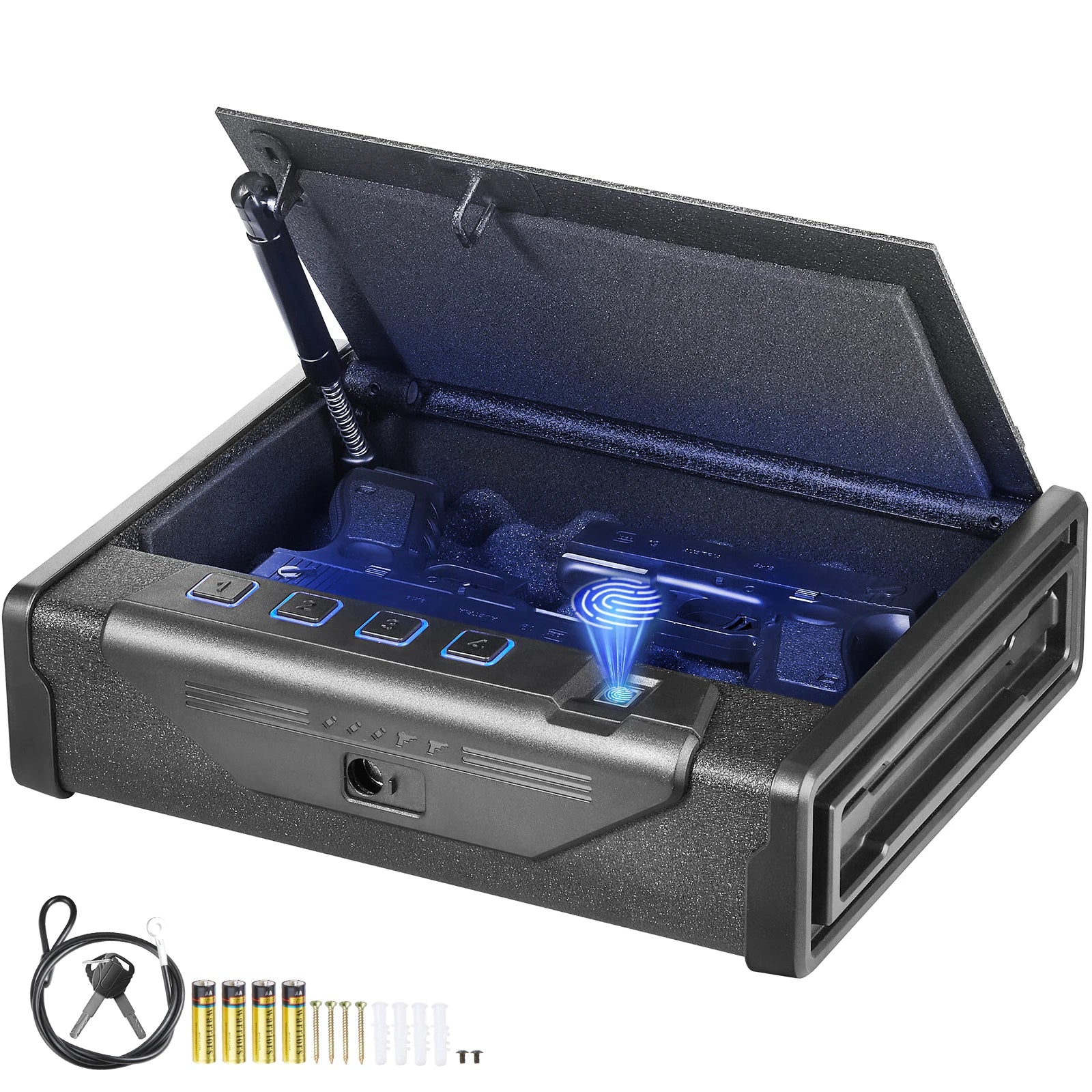 Biometric Pistol Safe with 3-Way Access & Steel Protection