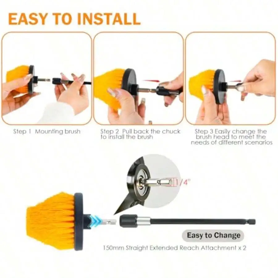 18-Piece Drill Brush Cleaning Set for Bathroom, Tile & Wheels