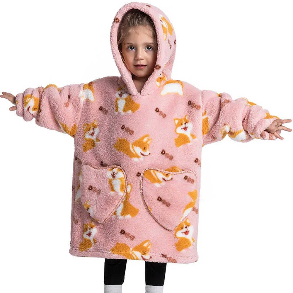 Girls Winter Clothes Flannel Thick Hoodies Super Warm Children's Sweaters Kids Hooded Loose Clothing Homewear Wearable Blankets